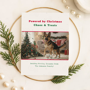 Angetrieben von Weihnachtschaos Lustiges Hunde-Fot Feiertagspostkarte