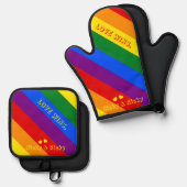 Angewohnte 'Liebe gewinnt'. LGBT-Regenbogenflagge Ofenhandschuh & Topflappen-Set (Vorderseite/Rückseite)