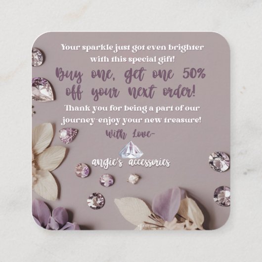 Angie's Accessoires Custom Order "Congrat Card" Quadratische Visitenkarte (Rückseite)