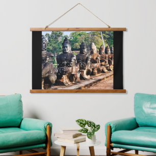 Angkor Thom Götterstatuen Wandteppich Mit Holzrahmen