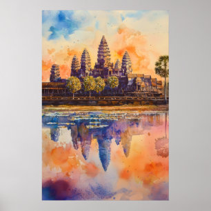 Angkor Wat Aquarell Reise Vintage National Poster