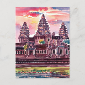Angkor Wat Cambodia Aquarellmalerei Postkarte