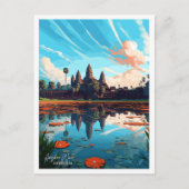 Angkor Wat Cambodia Art Vintage Postkarte (Vorderseite)