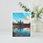 Angkor Wat Cambodia Art Vintage Postkarte (Stehend Vorderseite)