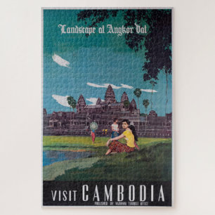 Angkor Wat Cambodia Vintage Travel Poster Puzzle