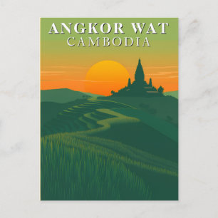 Angkor Wat Kambodscha Reise Reisfelder und Tempel Postkarte