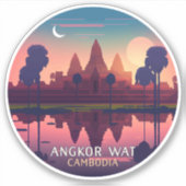 Angkor Wat Sunrise Cambodia Siem Reap Retro Aufkleber (Vorderseite)