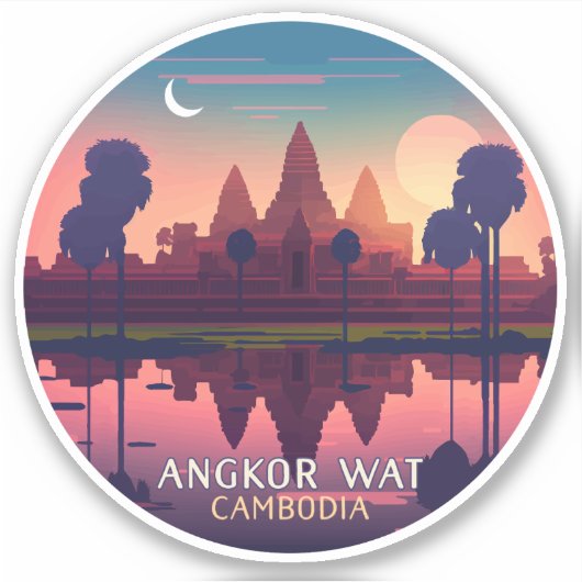 Angkor Wat Sunrise Cambodia Siem Reap Retro Aufkleber (Vorderseite)
