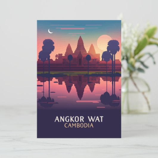Angkor Wat Sunrise Cambodia Siem Reap Retro Card (Stehend Vorderseite)
