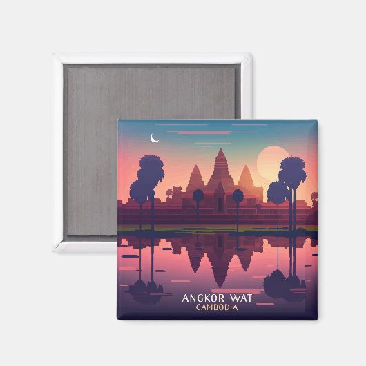 Angkor Wat Sunrise Cambodia Siem Reap Retro Magnet (Vorderseite/Rückseite)