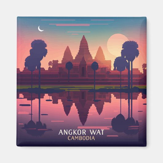 Angkor Wat Sunrise Cambodia Siem Reap Retro Magnet (Vorne)