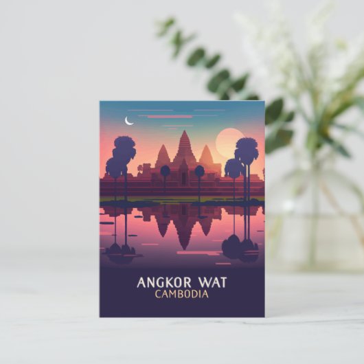 Angkor Wat Sunrise Cambodia Siem Reap Retro Postkarte (Stehend Vorderseite)
