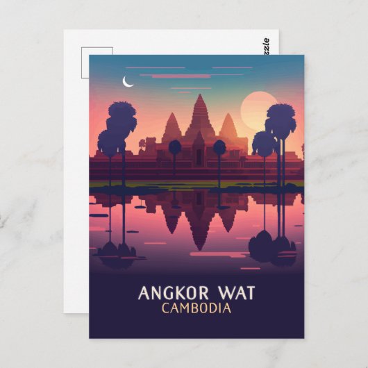 Angkor Wat Sunrise Cambodia Siem Reap Retro Postkarte (Vorne/Hinten)