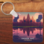 Angkor Wat Sunrise Cambodia Siem Reap Retro Schlüsselanhänger (Vorderseite)