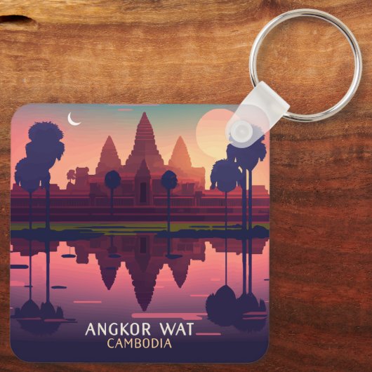 Angkor Wat Sunrise Cambodia Siem Reap Retro Schlüsselanhänger (Rückseite)