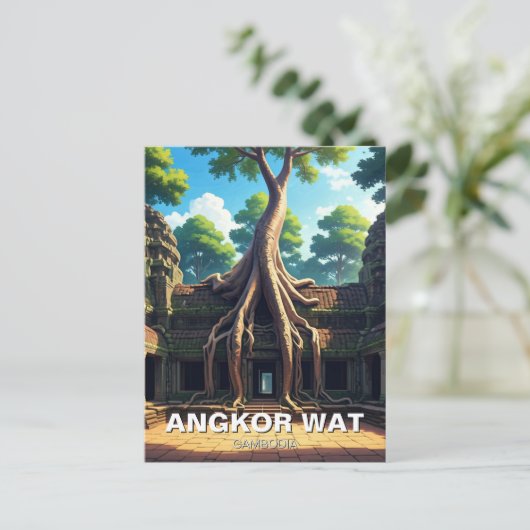 Angkor Wat Temple Tree Cambodia Postkarte (Stehend Vorderseite)