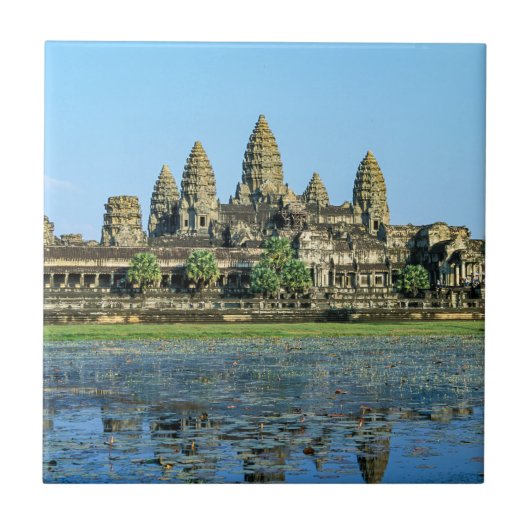 Angkor Wat und Reflexion im See - Kambodscha Fliese (Vorderseite)