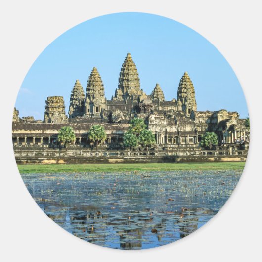 Angkor Wat und Reflexion im See - Kambodscha Runder Aufkleber (Vorderseite)