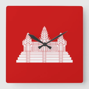Angkor Wat Ver.2.0. Khmer Temple Quadratische Wanduhr