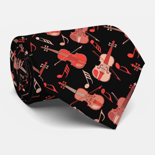 Angled Violins Musiknotens Neck Tie Krawatte (Gerollt)
