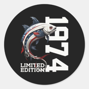 Angler 51. Geburtstag Fishing Limited Edition 1974 Runder Aufkleber