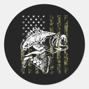 Angler Angelhaken Vintage Amerikanische Flagge Runder Aufkleber