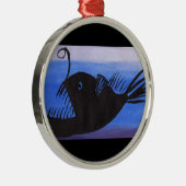 Angler-Fisch-Silhouette Silbernes Ornament (Rechts)