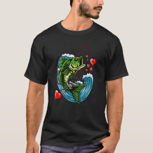 Angler Fischen Valentinstag Liebe Bass Fisch Herz T-Shirt