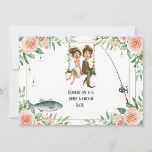 Angler-Hochzeit mit Rute und Blumen  Einladung