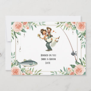 Angler-Hochzeit mit Rute und Blumen  Einladung