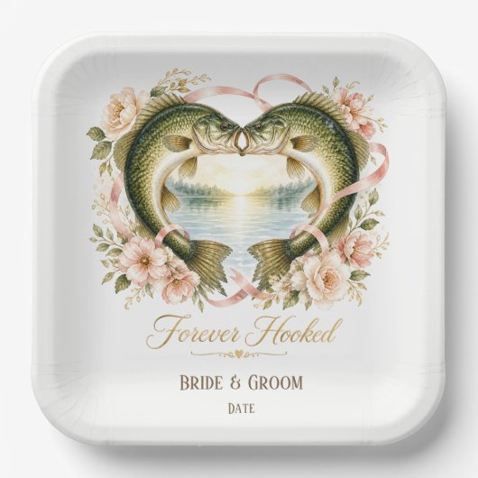 Angler-Hochzeit mit Rute und Blumen  Pappteller (Vorderseite)
