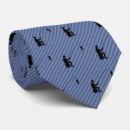 Angler mit Fisch - leicht grau am blauen Streifen Krawatte (Gerollt)