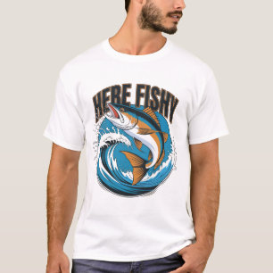 Angler-Shirt Hier-Fischig Grafik Lustiges T-Shirt