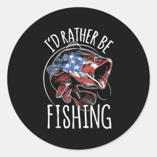 Angler-Shirt USA-Flagge Fisch _ Ich Würde Lieber A Runder Aufkleber