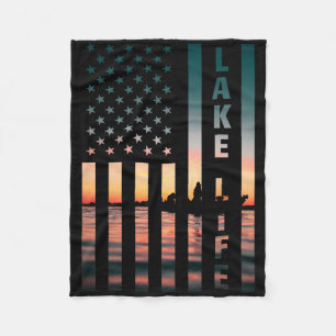 Angler-Sonnenuntergang-Amerikanische-Flagge-B-Ange Fleecedecke