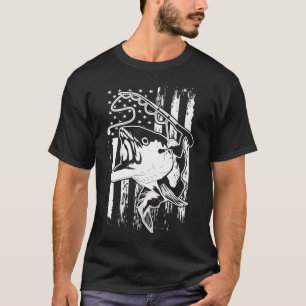 Angler-Tarnmuster Amerikanische Flagge Barsch Fisc T-Shirt