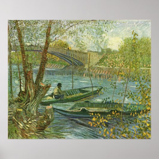 Angler und Schiff am Pont de Clichy von van Gogh Poster (Vorne)