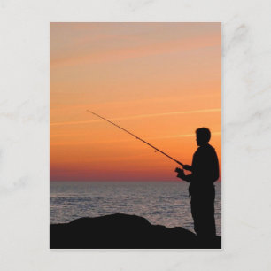 Angler und Sonnenuntergang an der Ostsee Postkarte