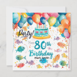 Angler zum 80. Geburtstag Wasserfarben Einladung