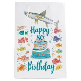 Angler zum 80. Geburtstag Wasserfarben Mittlere Geschenktüte