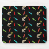 Anglerköder mit Fisch auf Schwarz Mousepad (Vorne)