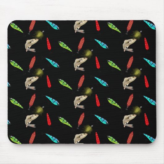 Anglerköder mit Fisch auf Schwarz Mousepad (Vorne)