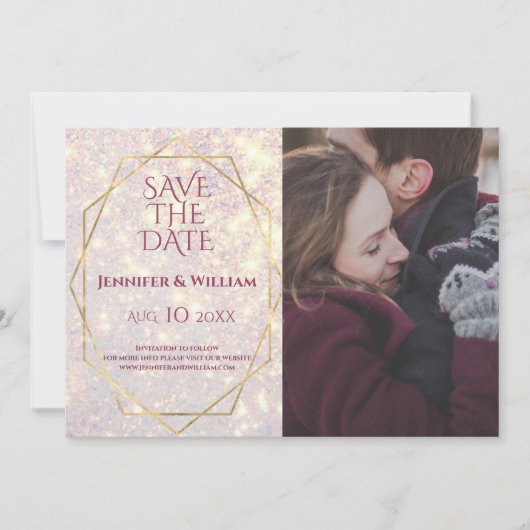 Anglerrosa Lavendel Glitzer Hochzeit Save The Date (Vorderseite)