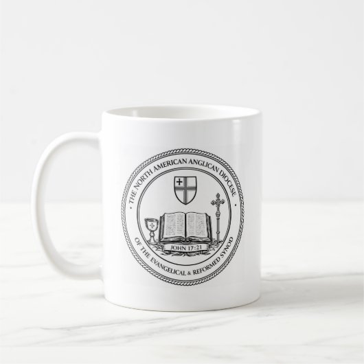 Anglikanischer E & R-Becher, Logo mit Schrift Kaffeetasse (Links)