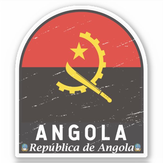 Angola Flag Emblem gestört Vintag Aufkleber (Vorderseite)