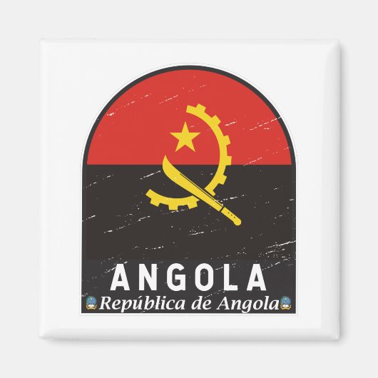 Angola Flag Emblem gestört Vintag Magnet (Vorne)
