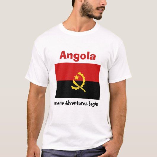 Angola Flag + Karte + Text-T - Shirt (Vorderseite)