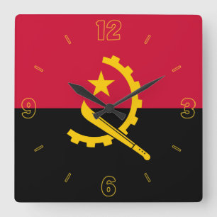 Angola Flag Red Black Yellow Numbers Patriotic Quadratische Wanduhr