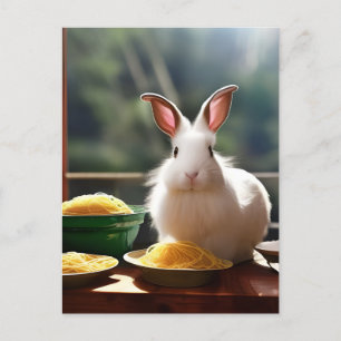 Angora-Kaninchen mit Spaghetti Postkarte