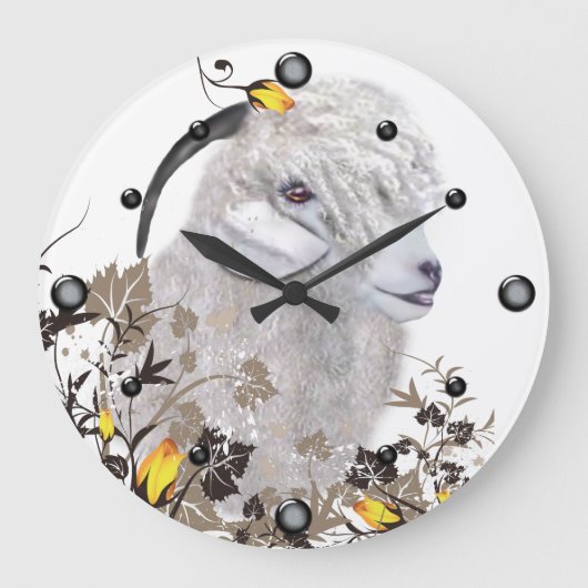 Angora Ziegenmalerei Wand-Uhr Große Wanduhr (Vorderseite)